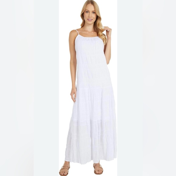 NWOT B.B. Dakota White Maxi Sundress‎ XS Cotton Blend Spaghetti Strap Flowy - Picture 1 of 8